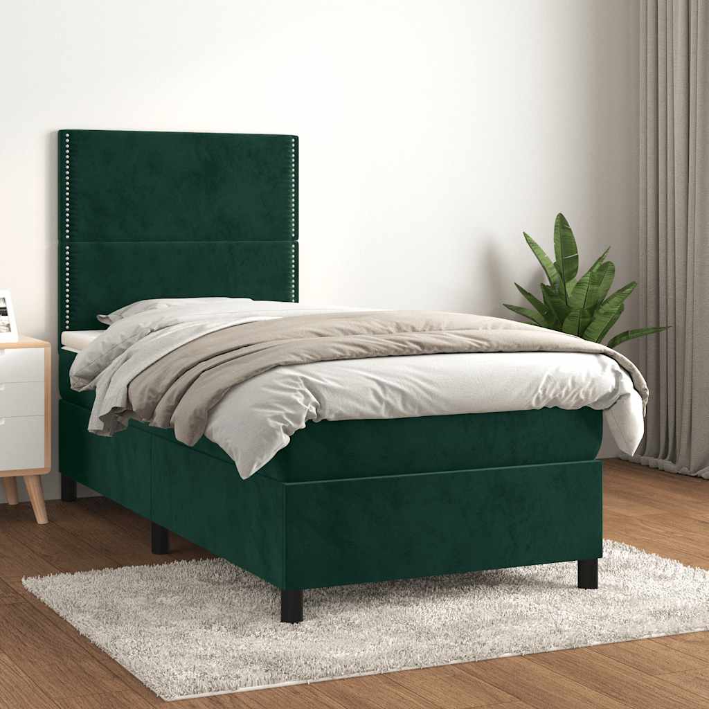 kontinentalseng med madras 100x200 cm fløjl mørkegrøn