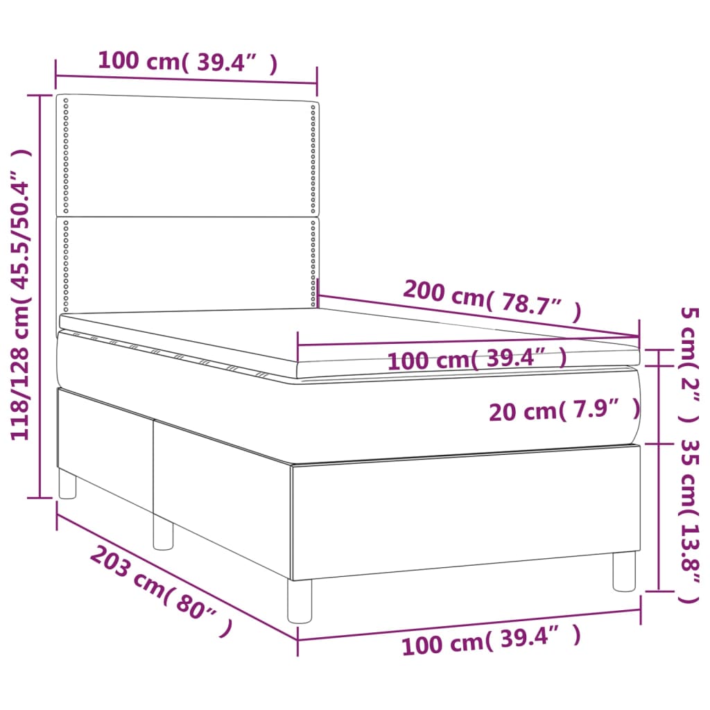 kontinentalseng med madras 100x200 cm fløjl lyserød