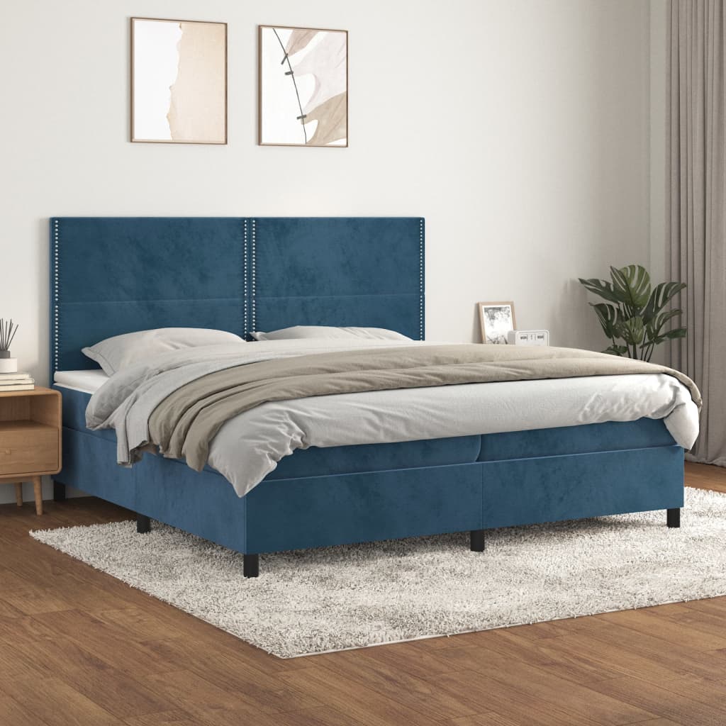kontinentalseng med madras 200x200 cm fløjl mørkeblå