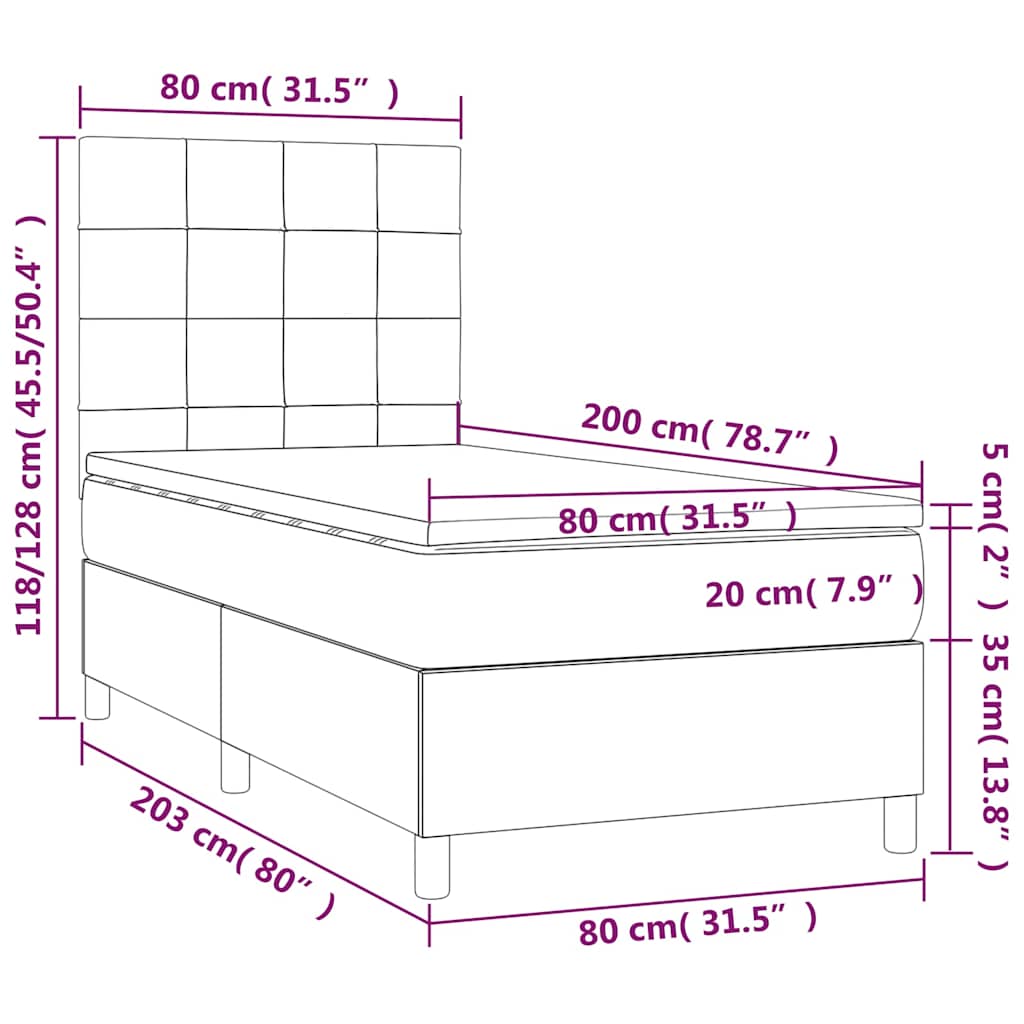 kontinentalseng med madras 80x200 cm fløjl mørkeblå