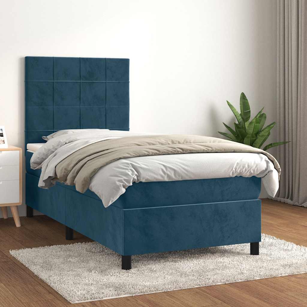 kontinentalseng med madras 80x200 cm fløjl mørkeblå