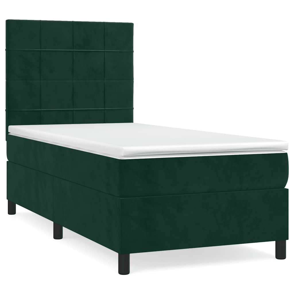 kontinentalseng med madras 90x190 cm fløjl mørkegrøn