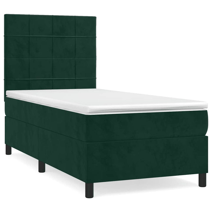 kontinentalseng med madras 90x190 cm fløjl mørkegrøn