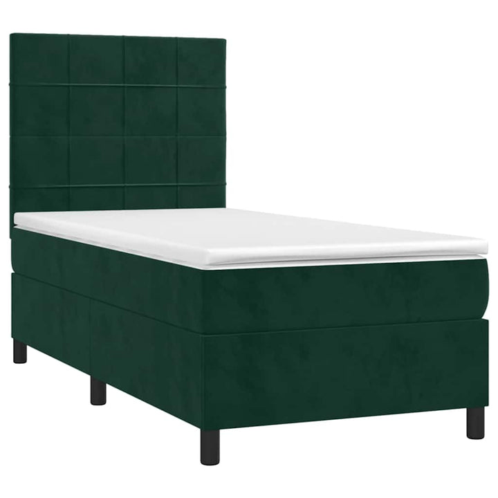 kontinentalseng med madras 90x190 cm fløjl mørkegrøn