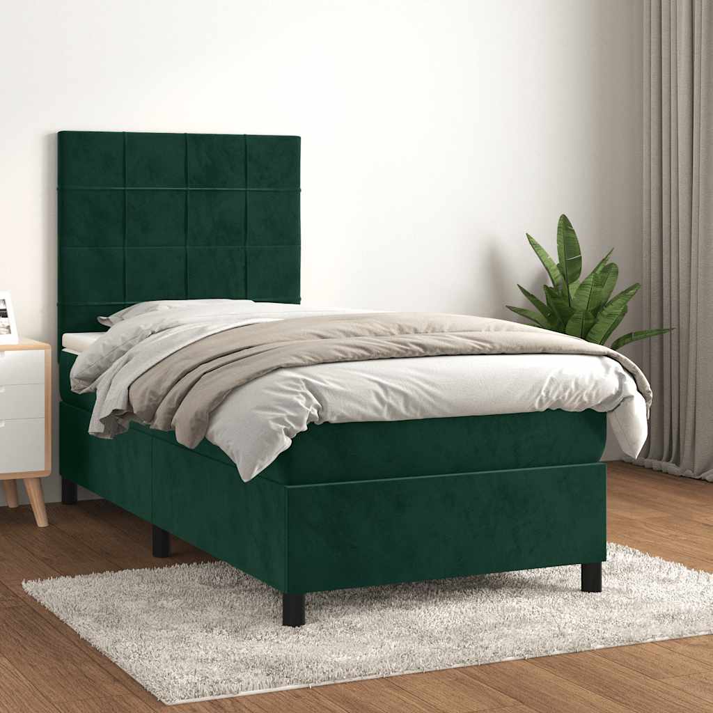 kontinentalseng med madras 90x190 cm fløjl mørkegrøn