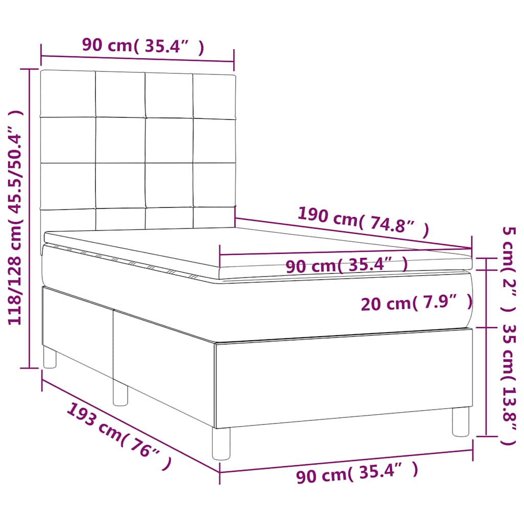 kontinentalseng med madras 90x190 cm fløjl mørkeblå