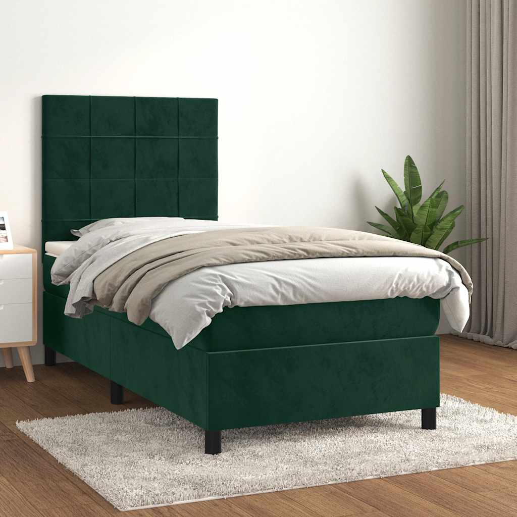 kontinentalseng med madras 90x200 cm fløjl mørkegrøn