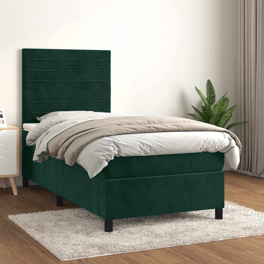 kontinentalseng med madras 80x200 cm fløjl mørkegrøn