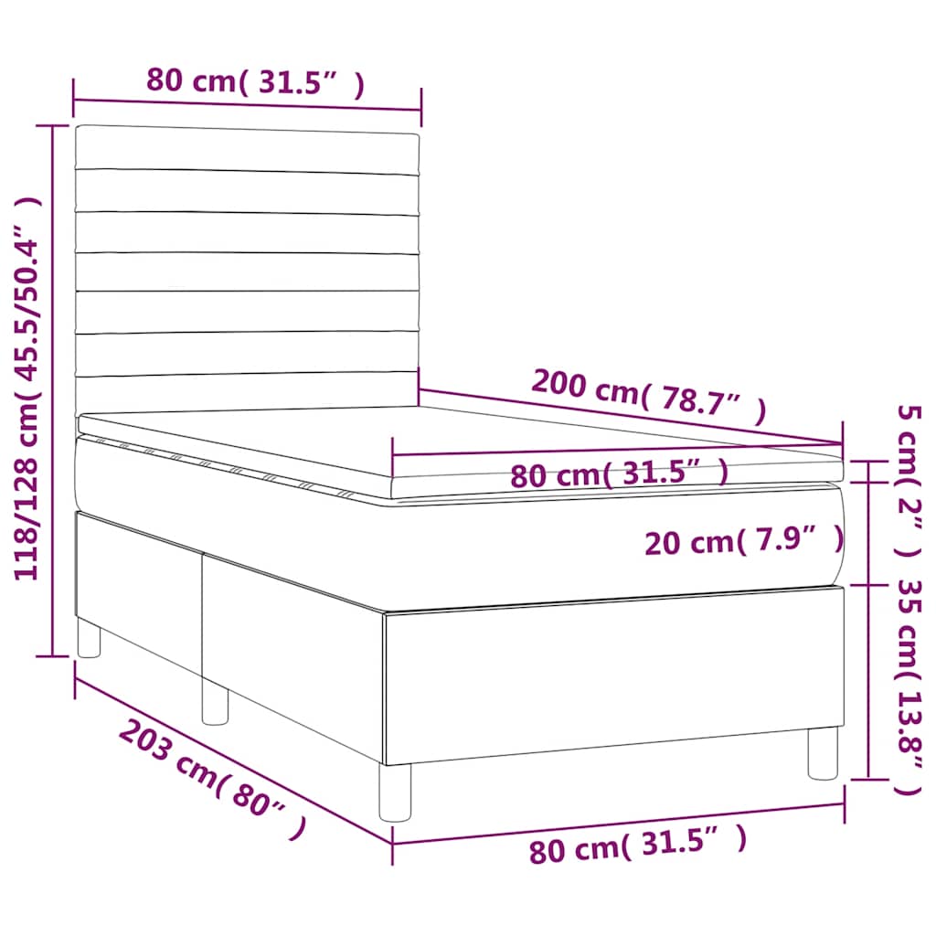 kontinentalseng med madras 80x200 cm fløjl mørkeblå