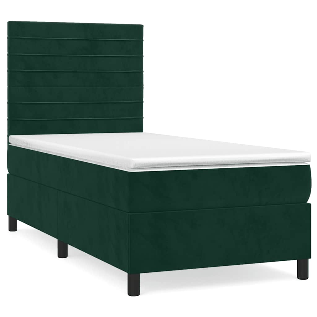 kontinentalseng med madras 90x190 cm fløjl mørkegrøn