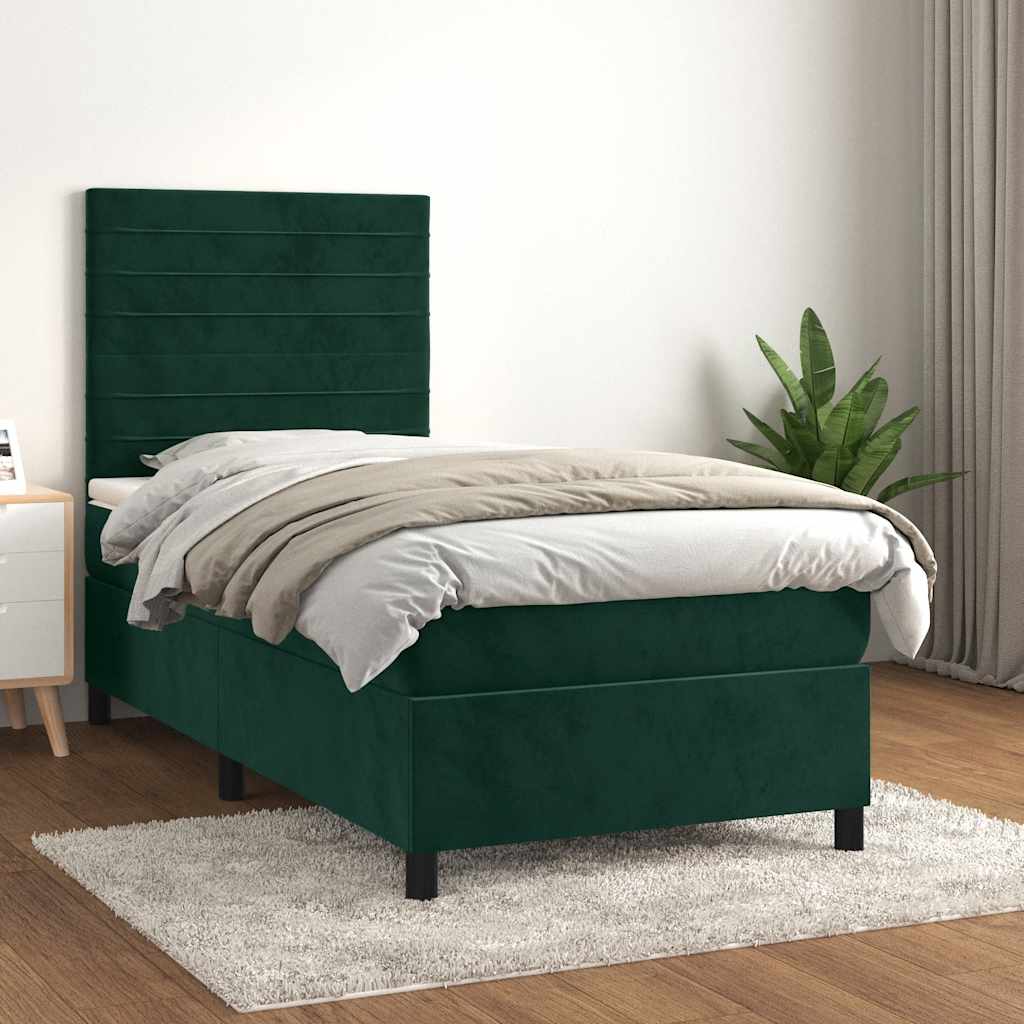 kontinentalseng med madras 90x190 cm fløjl mørkegrøn