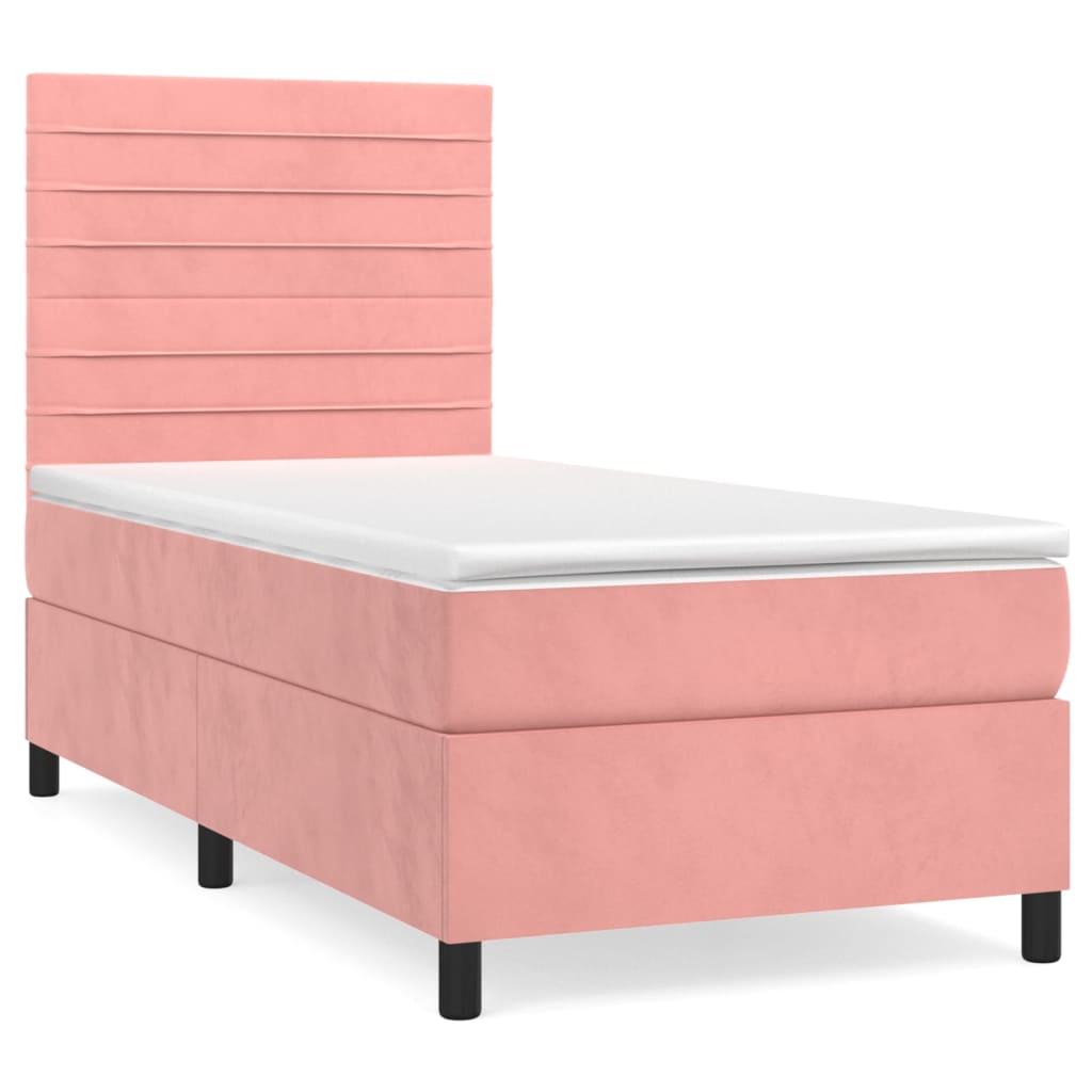kontinentalseng med madras 90x190 cm fløjl pink