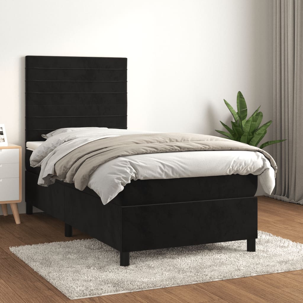 kontinentalseng med madras 90x200 cm fløjl sort