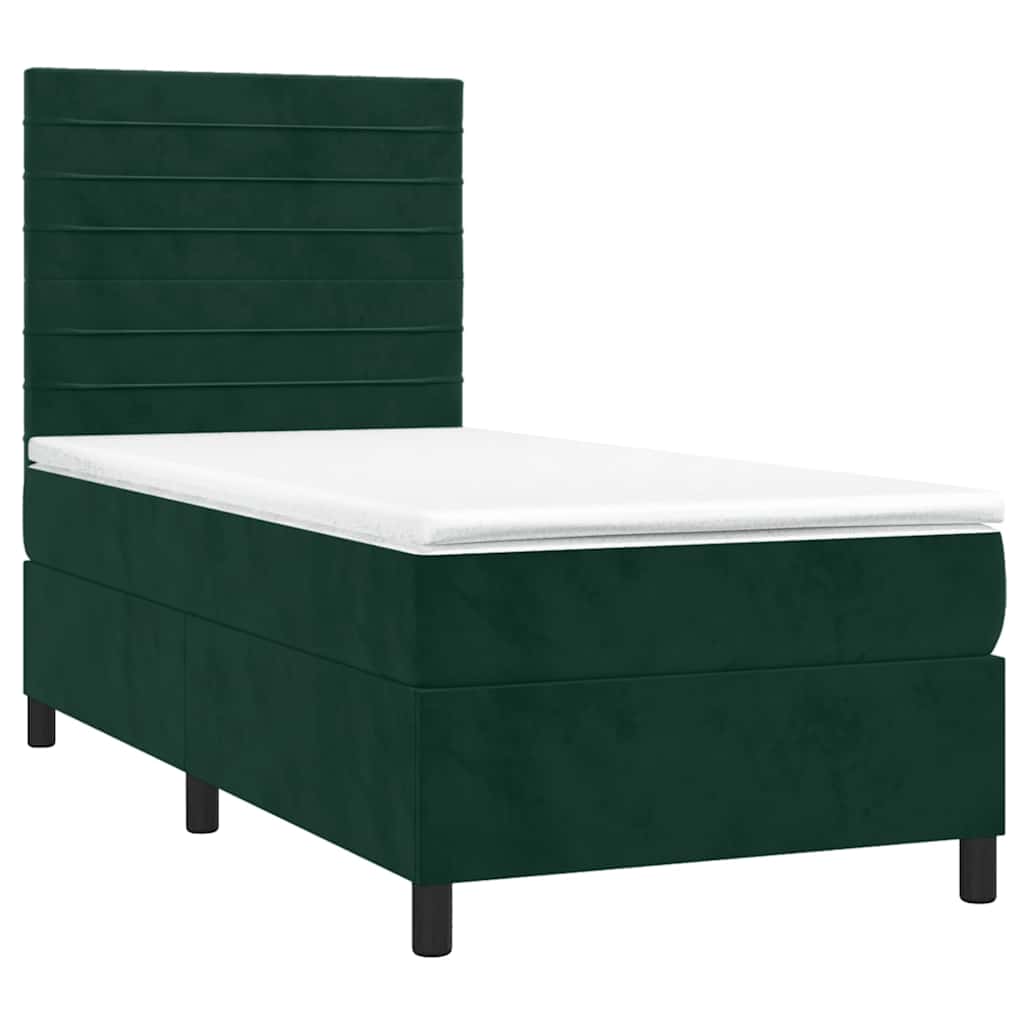 kontinentalseng med madras 90x200 cm fløjl mørkegrøn
