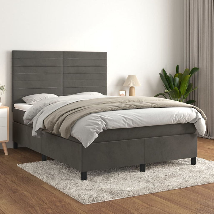 kontinentalseng med madras 140x190 cm fløjl mørkegrå