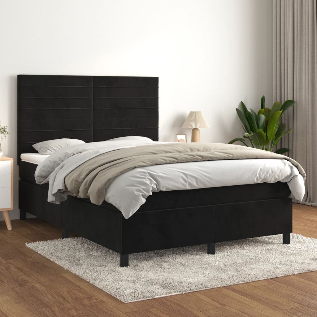 kontinentalseng med madras 140x200 cm fløjl sort