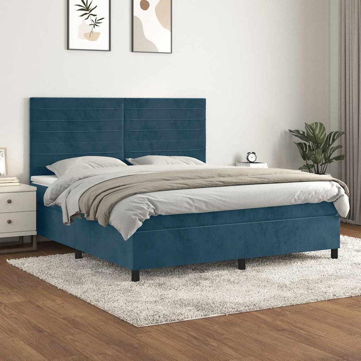 kontinentalseng med madras 180x200 cm fløjl mørkeblå