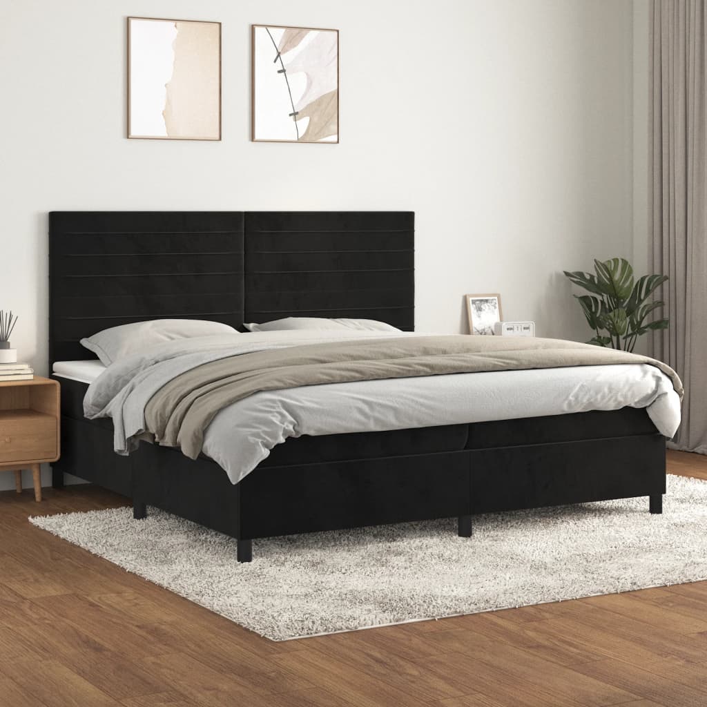 kontinentalseng med madras 200x200 cm fløjl sort