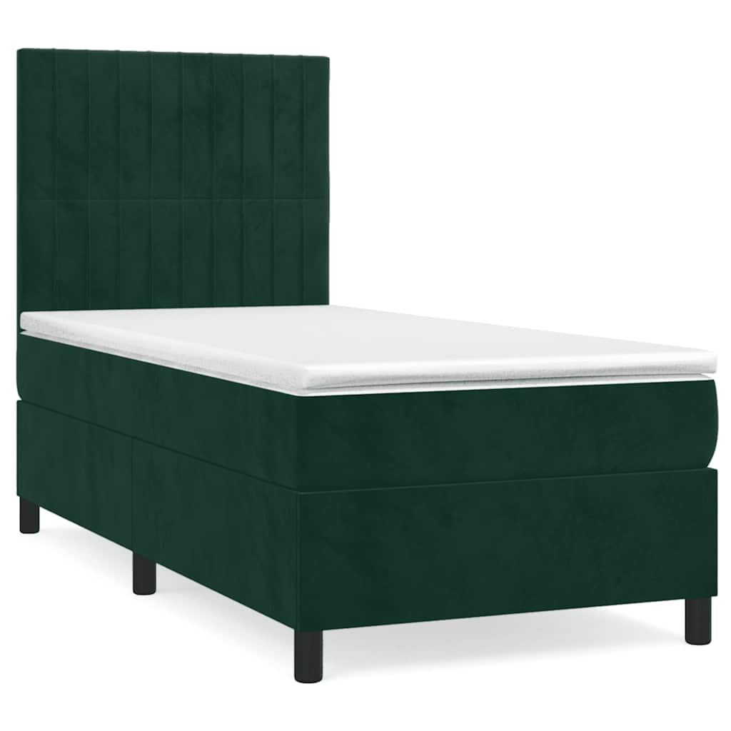 kontinentalseng med madras 80x200 cm fløjl mørkegrøn
