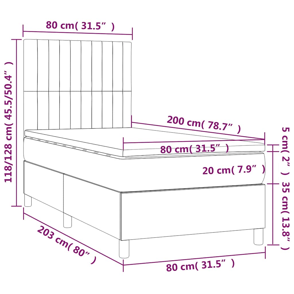kontinentalseng med madras 80x200 cm fløjl mørkegrøn