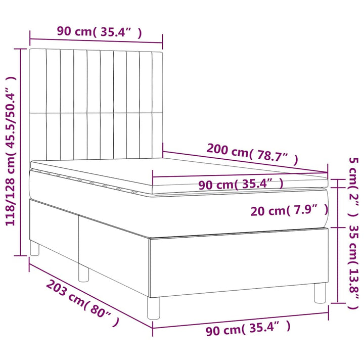 kontinentalseng med madras 90x200 cm fløjl mørkeblå