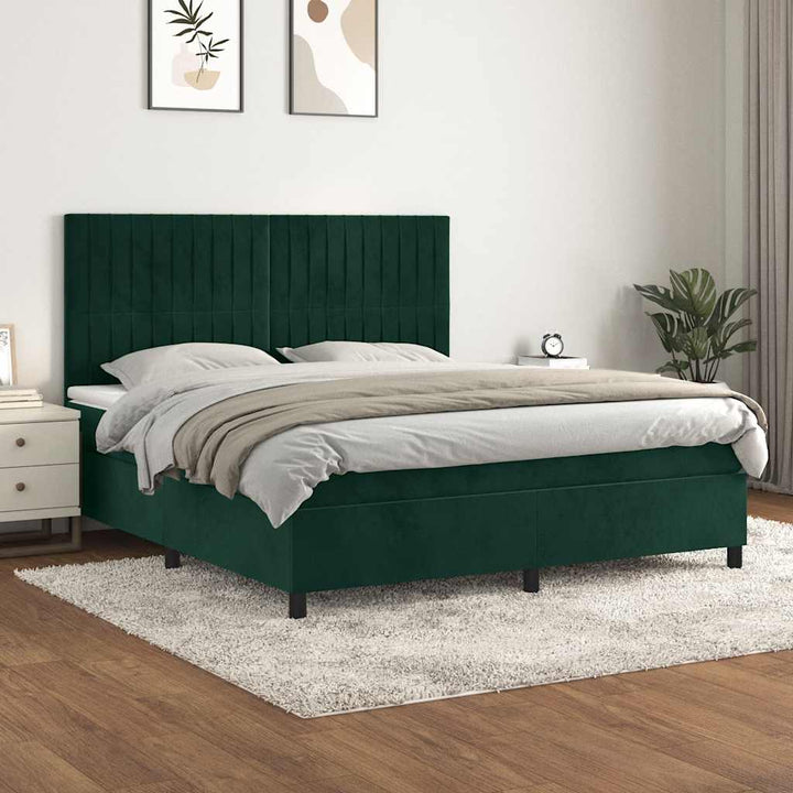 kontinentalseng med madras 160x200 cm fløjl mørkegrøn
