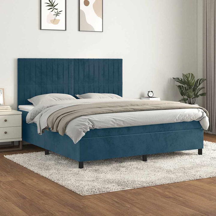 kontinentalseng med madras 180x200 cm fløjl mørkeblå