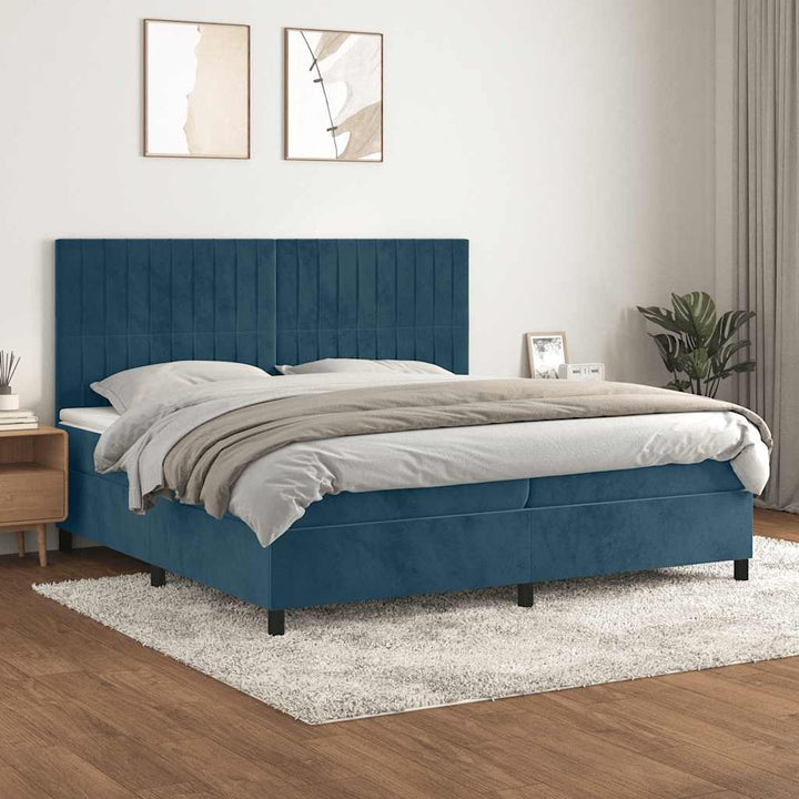kontinentalseng med madras 200x200 cm fløjl mørkeblå