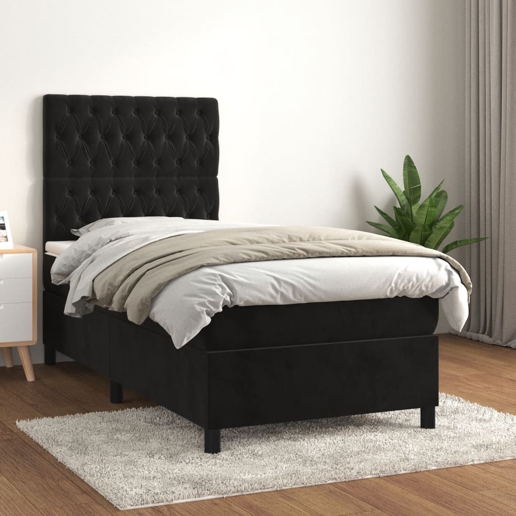kontinentalseng med madras 90x190 cm fløjl sort