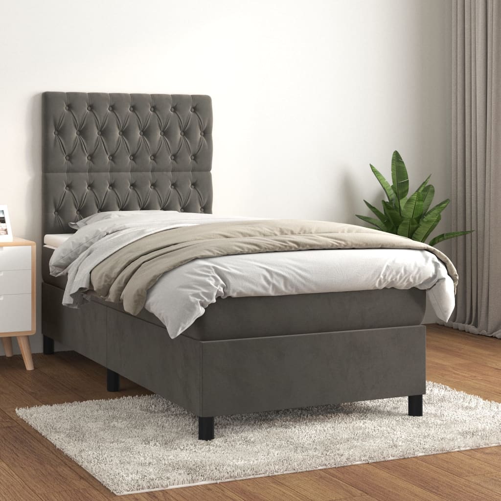 kontinentalseng med madras 90x200cm fløjl mørkegrå