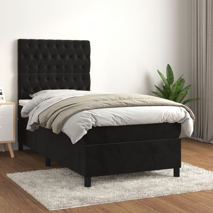 kontinentalseng med madras 90x200 cm fløjl sort