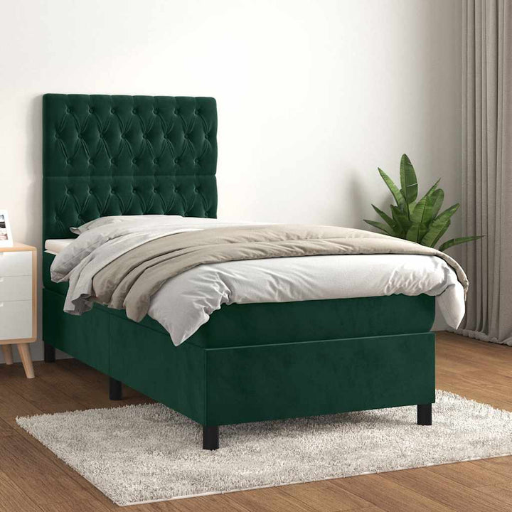 kontinentalseng med madras 90x200 cm fløjl mørkegrøn