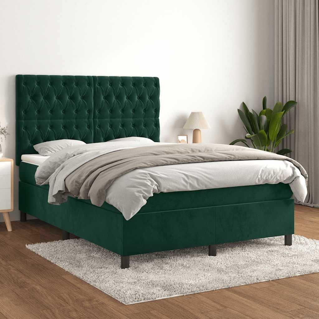 kontinentalseng med madras 140x190 cm fløjl mørkegrøn