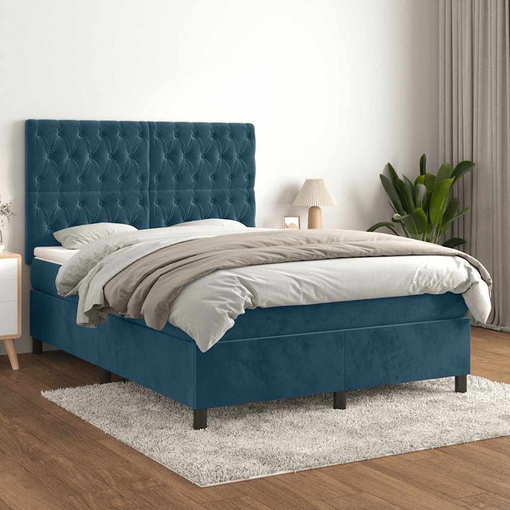 kontinentalseng med madras 140x200 cm fløjl mørkeblå