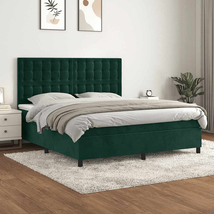 kontinentalseng med madras 180x200 cm fløjl mørkegrøn