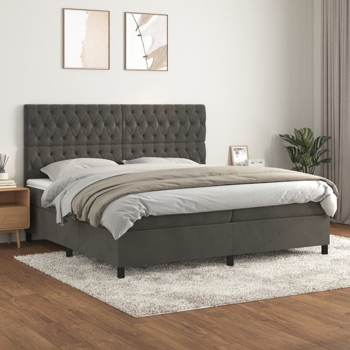 kontinentalseng med madras 200x200 cm fløjl mørkegrå