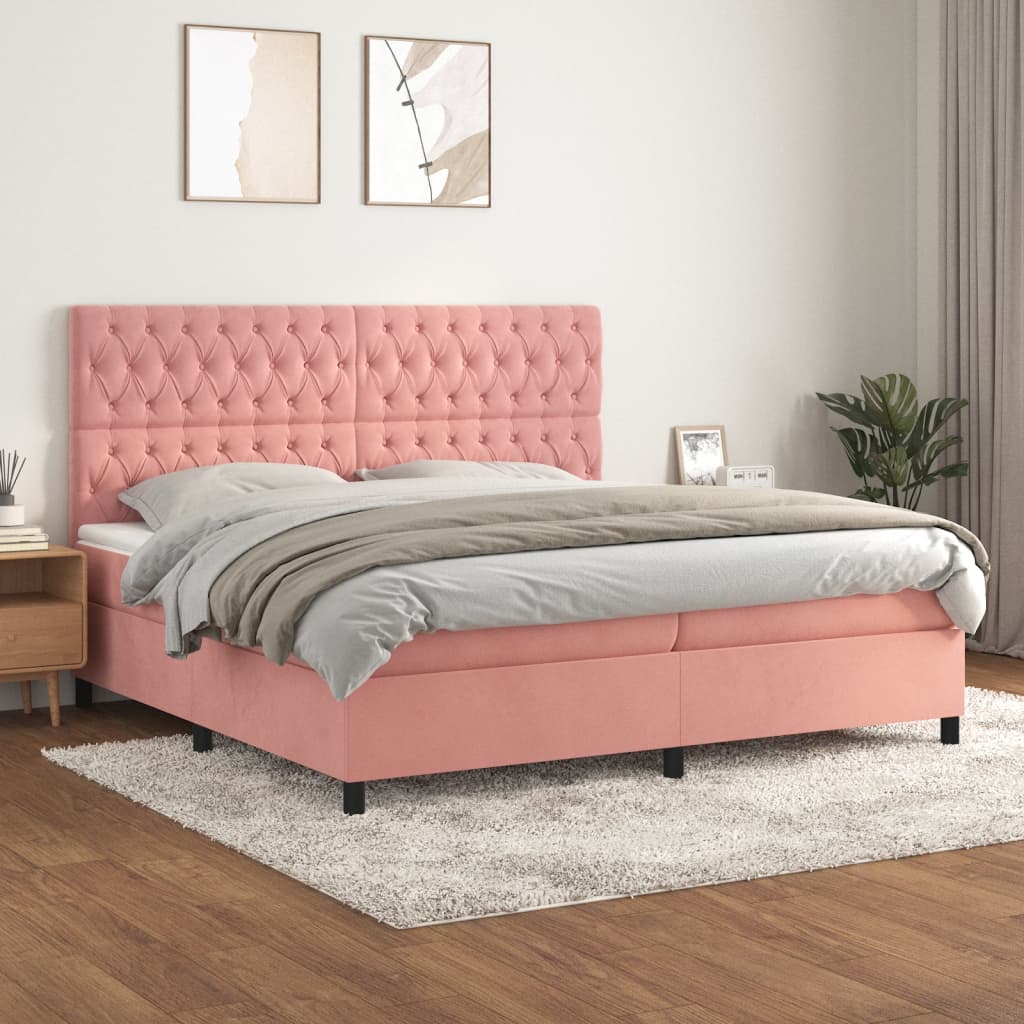 kontinentalseng med madras 200x200 cm fløjl lyserød