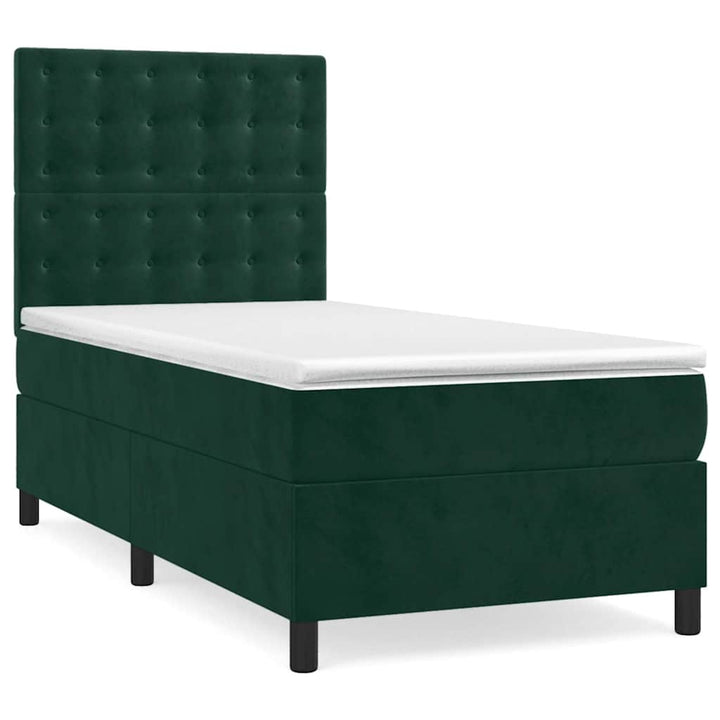 kontinentalseng med madras 80x200 cm fløjl mørkegrøn