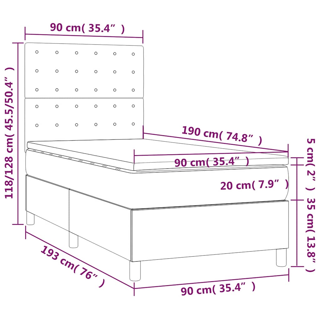 kontinentalseng med madras 90x190 cm fløjl mørkeblå