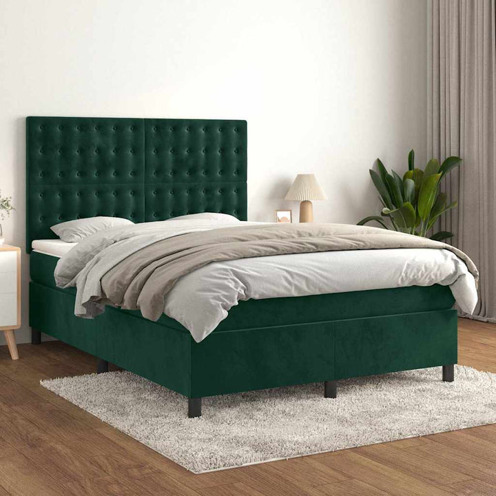 kontinentalseng med madras 140x190 cm fløjl mørkegrøn