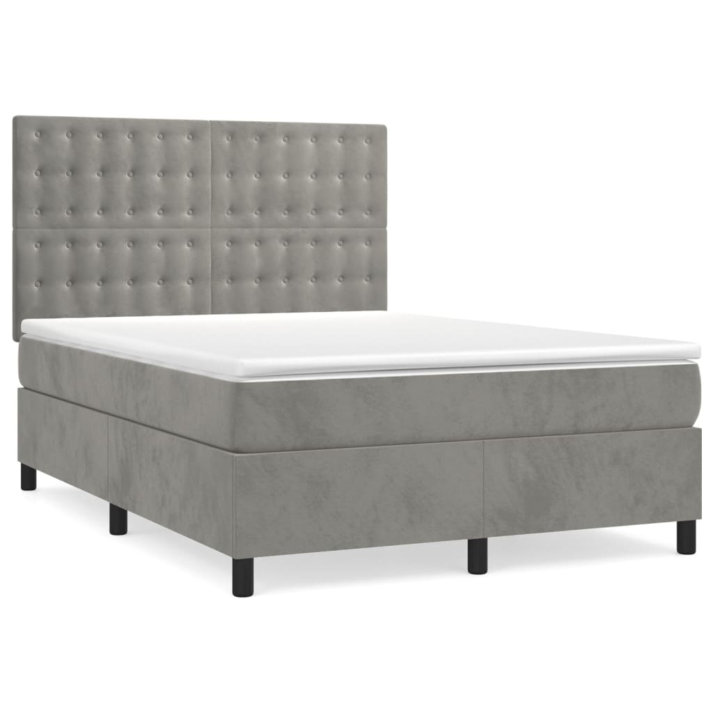 kontinentalseng med madras 140x200 cm fløjl lysegrå