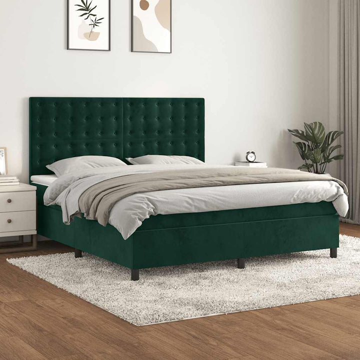 kontinentalseng med madras 160x200 cm fløjl mørkegrøn