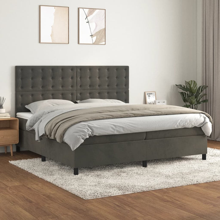 kontinentalseng med madras 200x200 cm fløjl mørkegrå