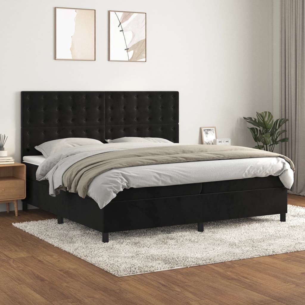 kontinentalseng med madras 200x200 cm fløjl sort