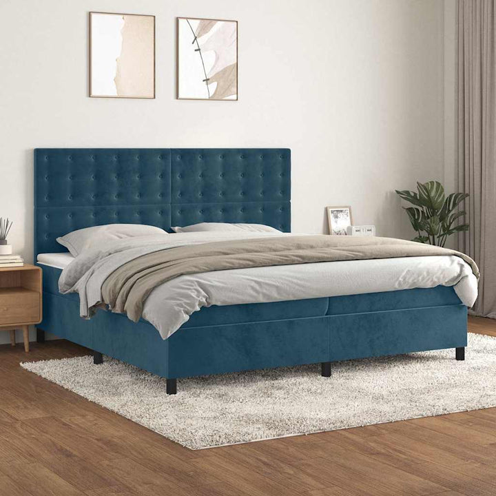 kontinentalseng med madras 200x200 cm fløjl mørkeblå