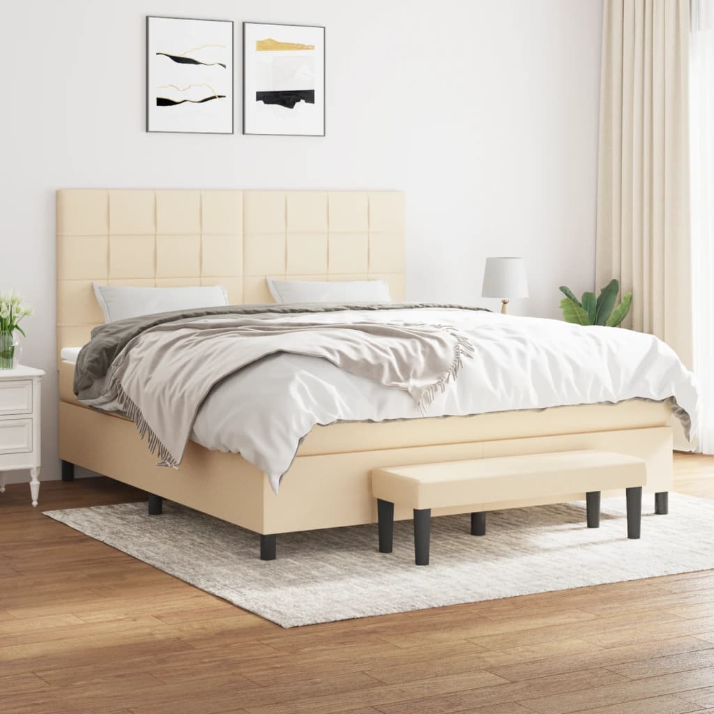 kontinentalseng med madras 160x200 cm stof cremefarvet