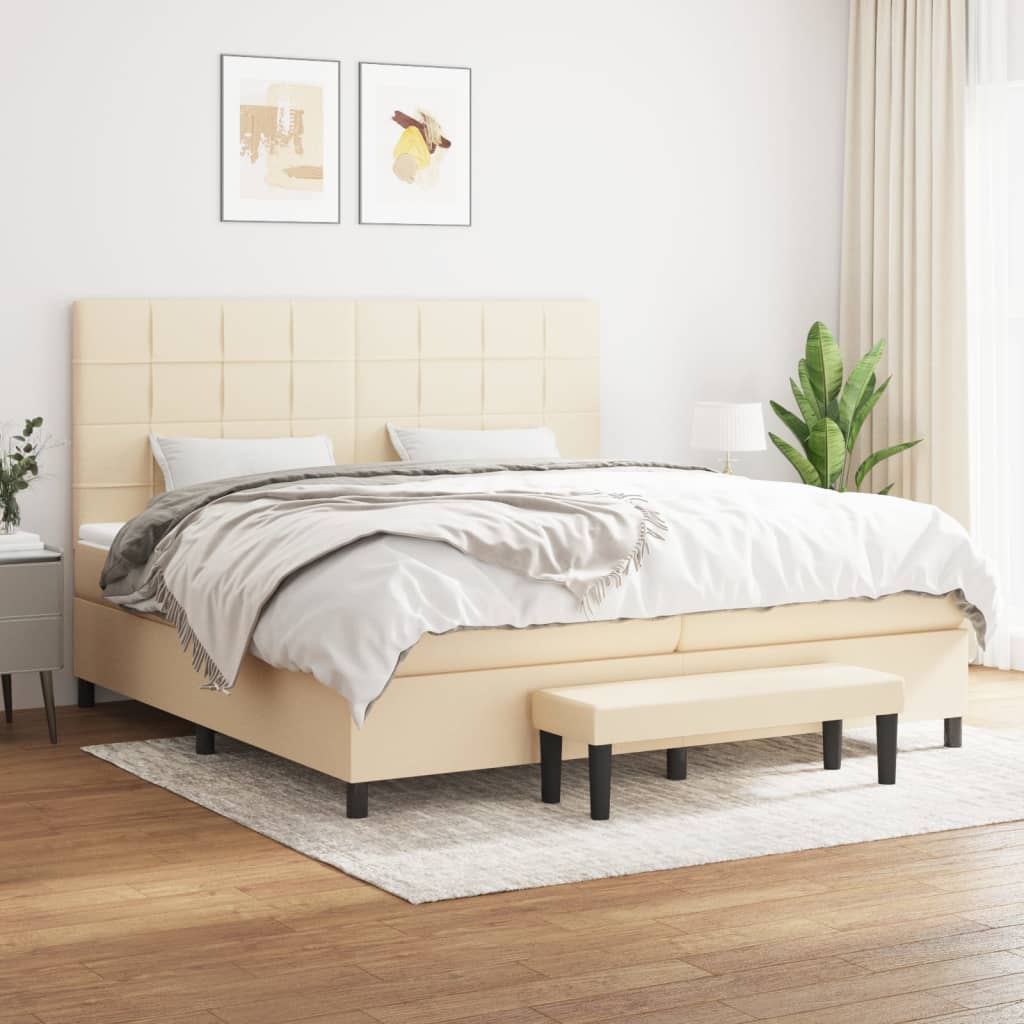 kontinentalseng med madras 200x200 cm stof cremefarvet