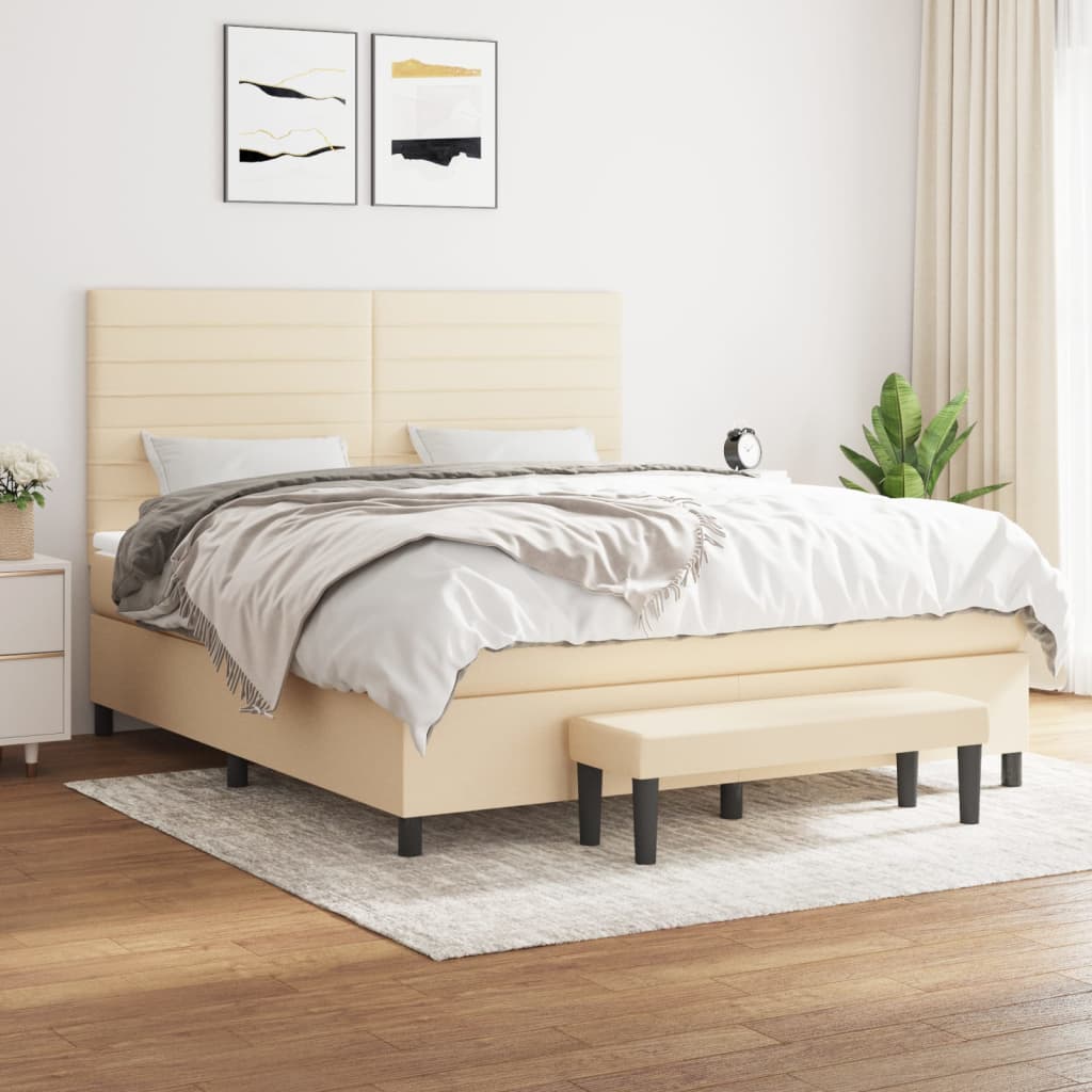 kontinentalseng med madras 160x200 cm stof cremefarvet