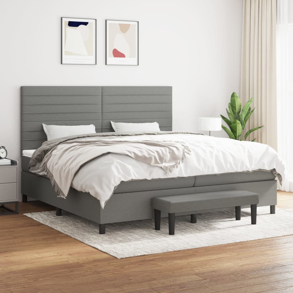 kontinentalseng med madras 200x200 cm stof mørkegrå
