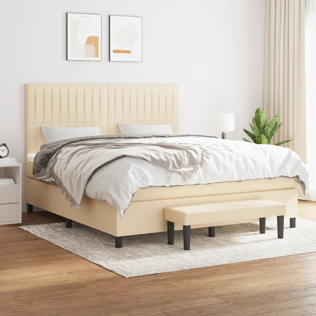 kontinentalseng med madras 180x200 cm stof cremefarvet